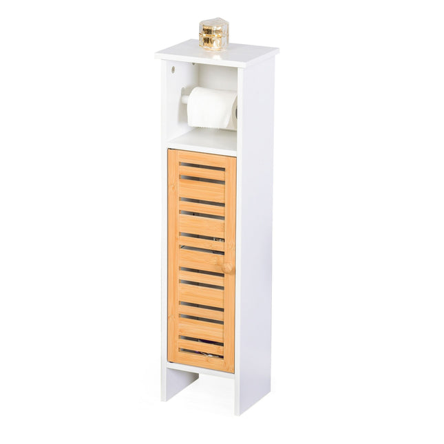Toilet Paper Holder Cabinet, 3 Shelves, Bamboo Door