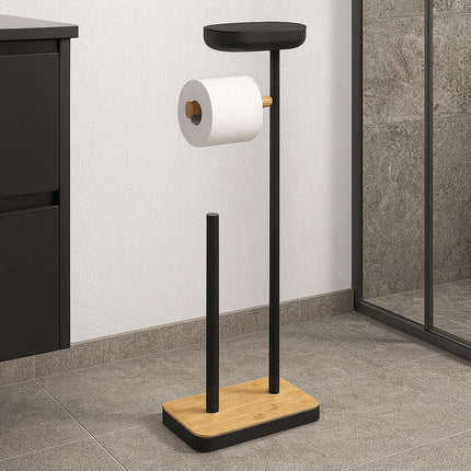Toilet Paper Holder with Shelf – Bamboo, Freestanding