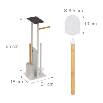 Toilet Paper Holder with Shelf – Metal & Bamboo
