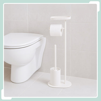 Toilet Paper Holder with Shelf and Brush