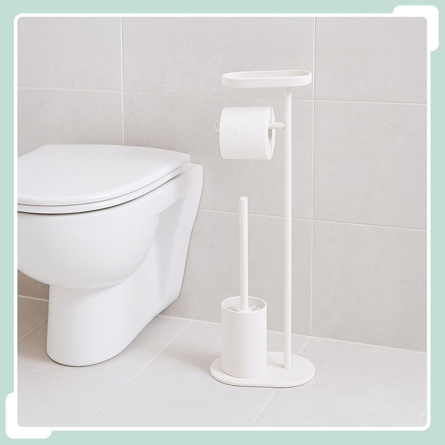 Toilet Paper Holder with Shelf and Brush