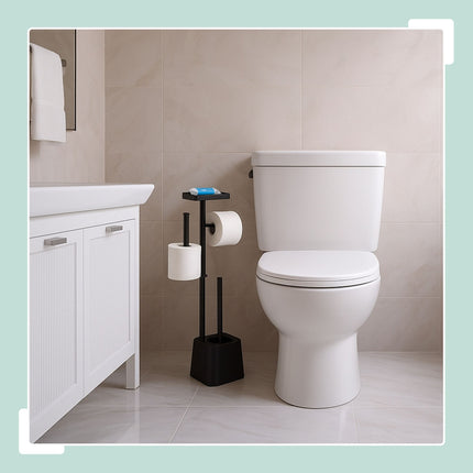 Toilet Paper Holder with Shelf and Brush – Metal