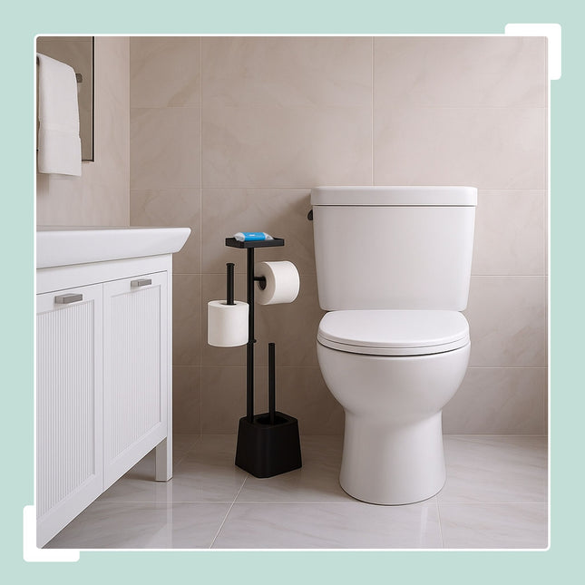 Toilet Paper Holder with Shelf and Brush – Metal