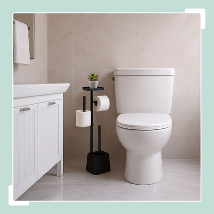 Toilet Paper Holder with Shelf and Brush – Metal