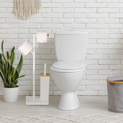 Toilet Roll Holder & Brush Set, Bamboo & Steel