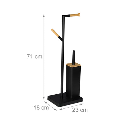 Toilet Roll Holder & Brush Set, Bamboo & Steel