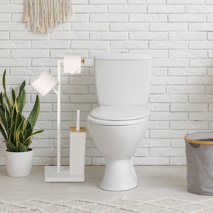Toilet Roll Holder & Brush Set, Bamboo & Steel
