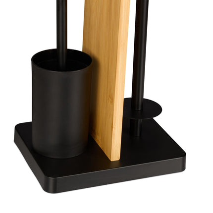 Toilet Roll Holder & Brush Set with Bamboo Shelf