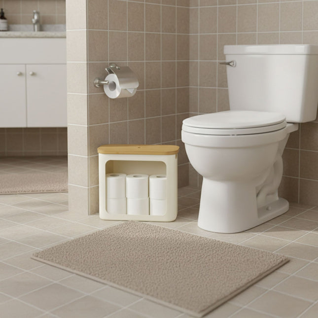 Toiletrolhouder, van stof, geschikt voor 12 rollen.
