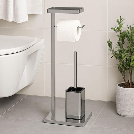 Toilet Roll Holder Set with Brush and Shelf