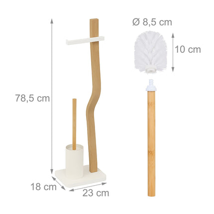 Toilet Roll Holder and Brush Set, Wood and Metal