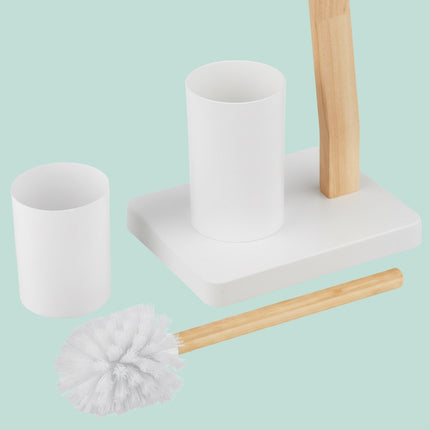 Toilet Roll Holder and Brush Set, Wood and Metal