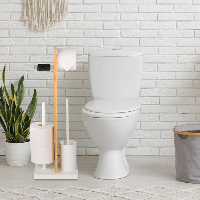Toilet Roll Holder and Brush Set with Shelf