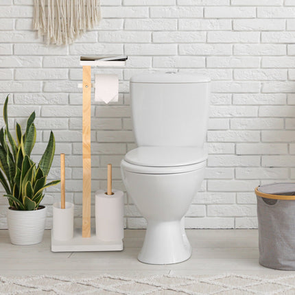 Toilet Roll Holder and Brush Set with Shelf
