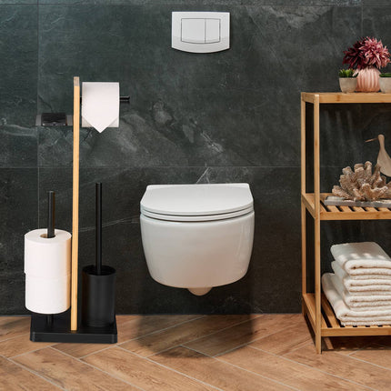 Toilet Roll Holder and Brush Set with Shelf