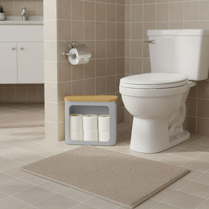Toilet Roll Holder with Bamboo Lid, Holds 12 Rolls