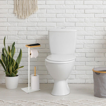 Toilet Roll Holder with Shelf – Iron & Bamboo