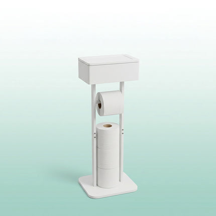 Toilet Roll Holder with Storage Shelf – White, Bamboo