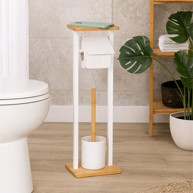 Toilet Set with Shelf – Bamboo Accents, Freestanding