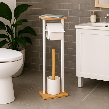Toilet Set with Shelf – Bamboo Accents, Freestanding