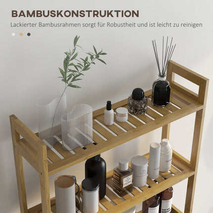 Bathroom shelf in 3 levels in bamboo with tip protection