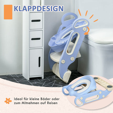 Children's toilet trainer with steps & handle, 2-6 years