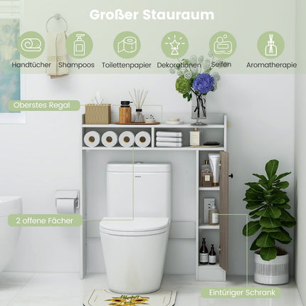 Toilet cabinet, bathroom overmount cabinet with adjustable shelves, white