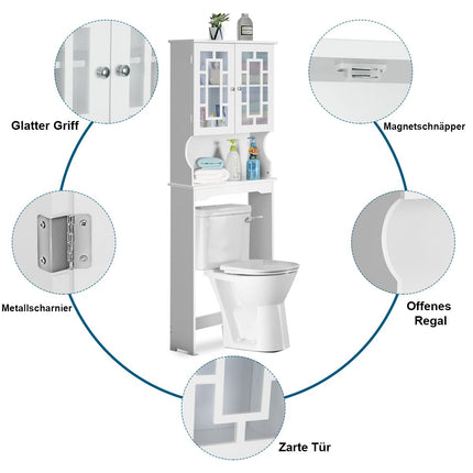 Toilet cabinet, bathroom shelf, toilet shelf, washing machine cabinet with 3 shelves, white, 60 x 22 x 170.5 cm
