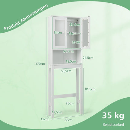 Toilet cabinet freestanding bathroom toilet shelf above toilet 58 x 19 x 170 cm white