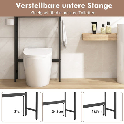 Toilet cabinet freestanding toilet shelf with 2 doors &amp; 2 hooks 63 x 23 x 165.5 cm white