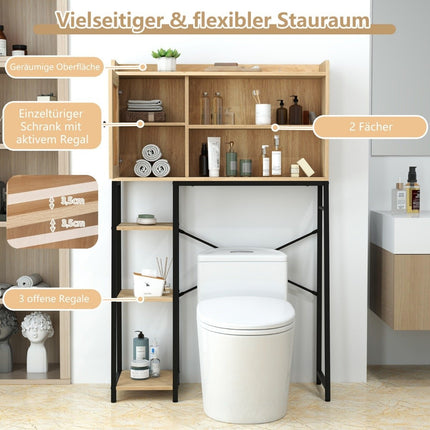 Toilet cabinet with PE rattan door Toilet shelf with adjustable shelf natural