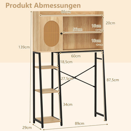 Toilet cabinet with PE rattan door Toilet shelf with adjustable shelf natural