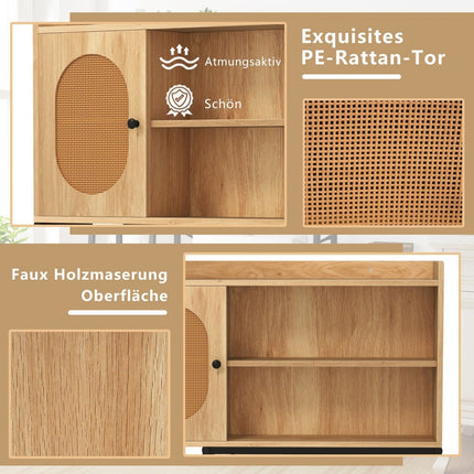Toilet cabinet with PE rattan door Toilet shelf with adjustable shelf natural