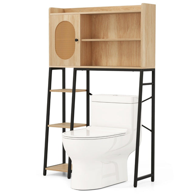 Toilet cabinet with PE rattan door Toilet shelf with adjustable shelf natural