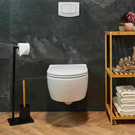 Toilet seat in bamboo and stainless steel