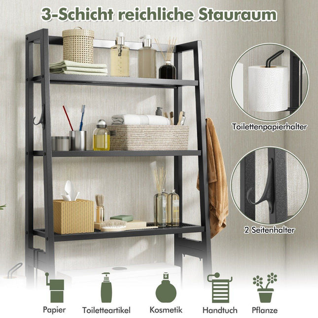 Toilet shelf freestanding bathroom shelf with adjustable shelves 65 x 28 x 159 cm black