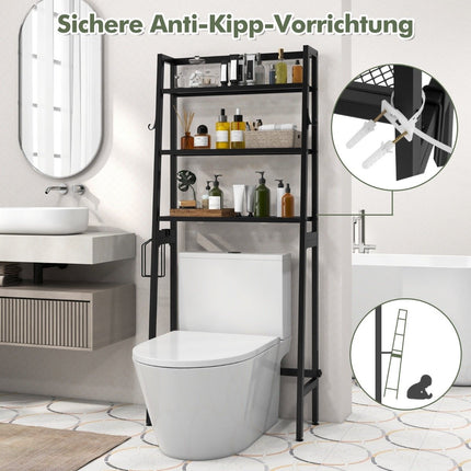 Toilet shelf freestanding bathroom shelf with adjustable shelves 65 x 28 x 159 cm black