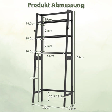 Toilet shelf freestanding bathroom shelf with adjustable shelves 65 x 28 x 159 cm black
