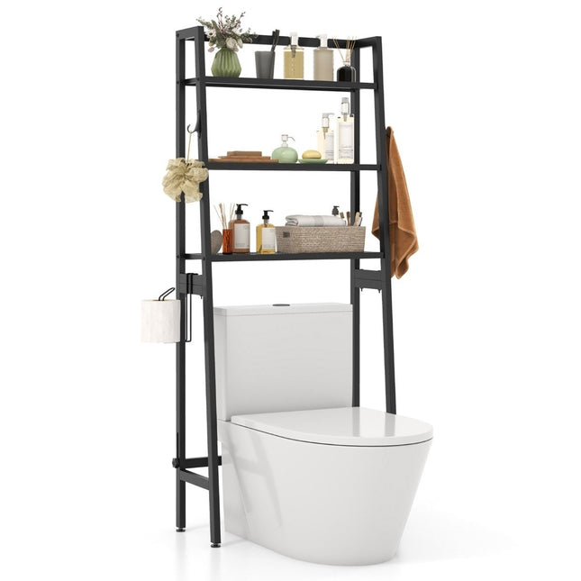 Toilet shelf freestanding bathroom shelf with adjustable shelves 65 x 28 x 159 cm black