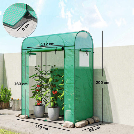 Tomato Greenhouse with Roll-Up Door, Mesh Windows, 170x68x200 cm