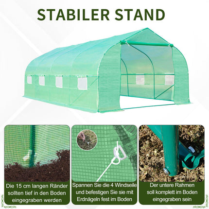 Cold frame Greenhouse, Gable roof, 600x300x200cm, Green