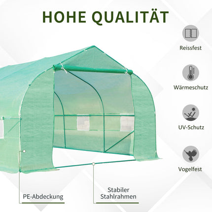 Cold frame Greenhouse, Gable roof, 600x300x200cm, Green