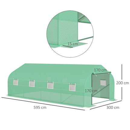 Cold frame Greenhouse, Gable roof, 600x300x200cm, Green