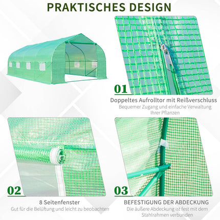 Cold frame Greenhouse, Gable roof, 600x300x200cm, Green