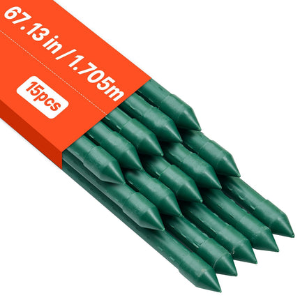 Tomato Stakes, 15-Pack, 67-Inch PE-Coated Steel Poles