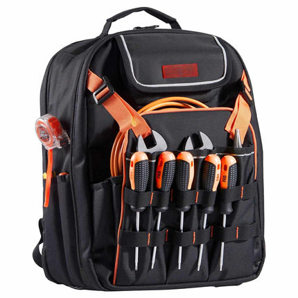 Tool Backpack, 45 Pockets, Laptop Compartment, Reinforced Base