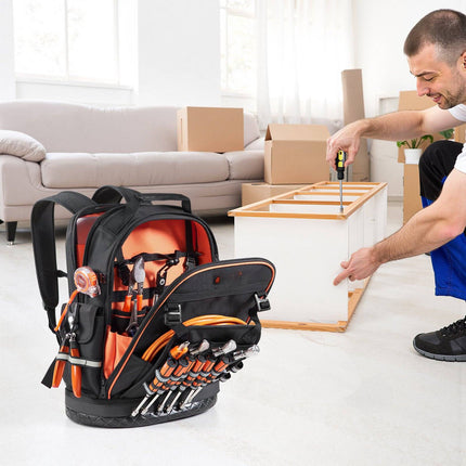 Tool Backpack, 64 Pockets, Laptop Compartment, Molded Base