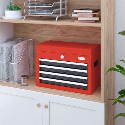 Tool box in red steel with 4 lockable drawers, 45x24.5x32.5 cm