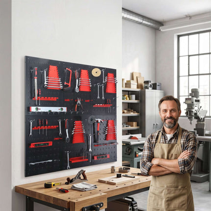 Tool Pegboard, Steel Wall-Mount Organizer With Hooks Set
