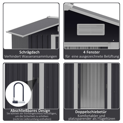 Garden shed 2.6 m² with sliding doors, steel, black